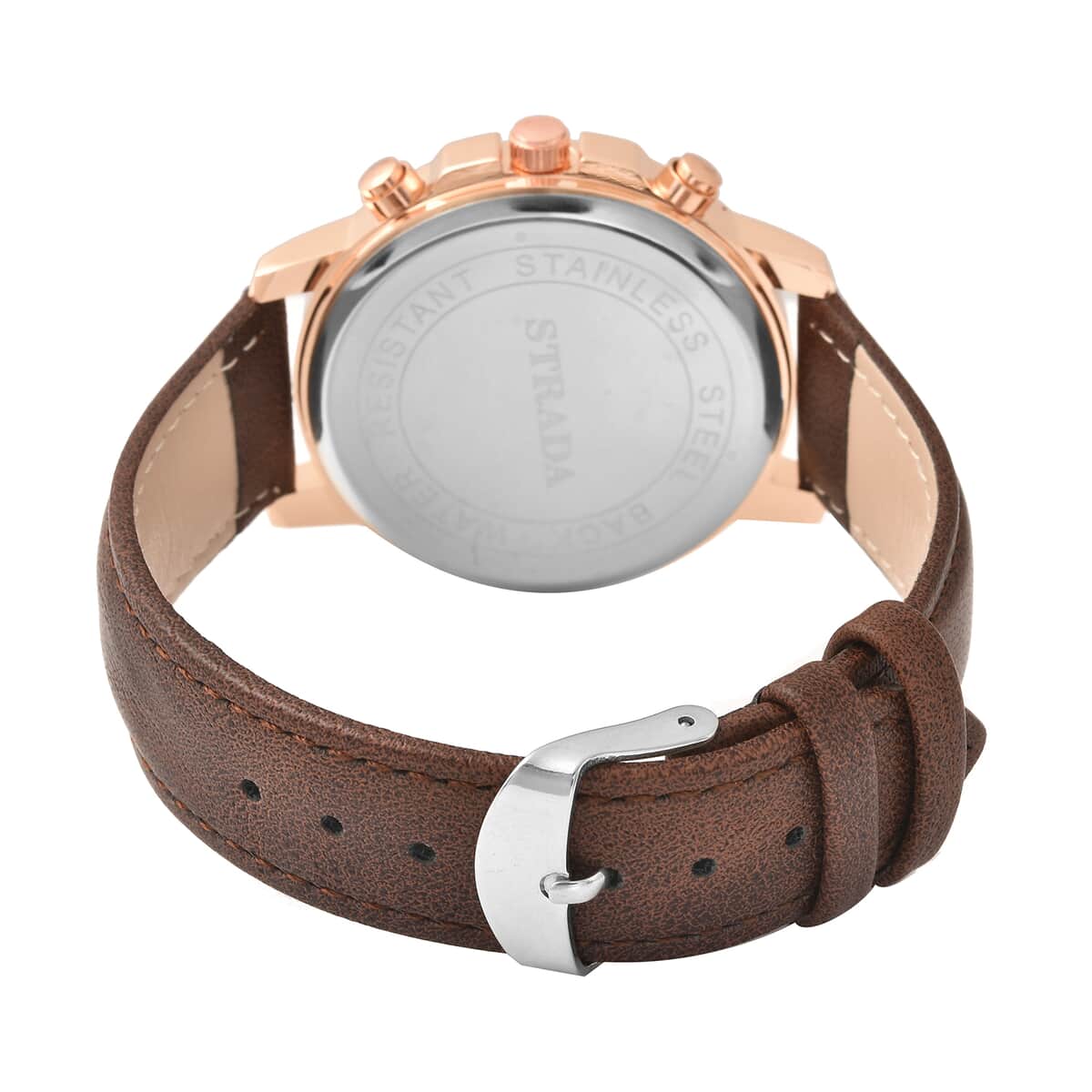 Strada Japanese Movement Multifunction Button Watch with Brown Faux Leather Strap image number 5