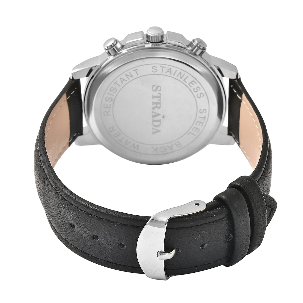 Strada Japanese Movement Multifunction Button Watch with Black Faux Leather Strap image number 5
