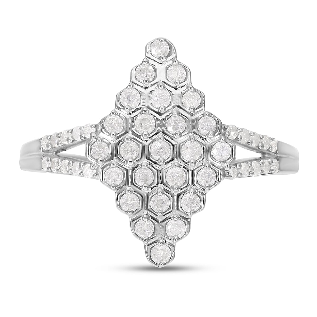 White Diamond 0.50 ctw Ring in Platinum Over Sterling Silver (Size 8.0)