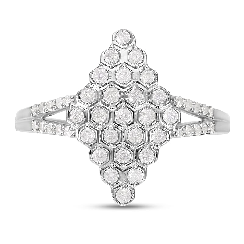 White Diamond 0.50 ctw Ring in Platinum Over Sterling Silver (Size 8.0)