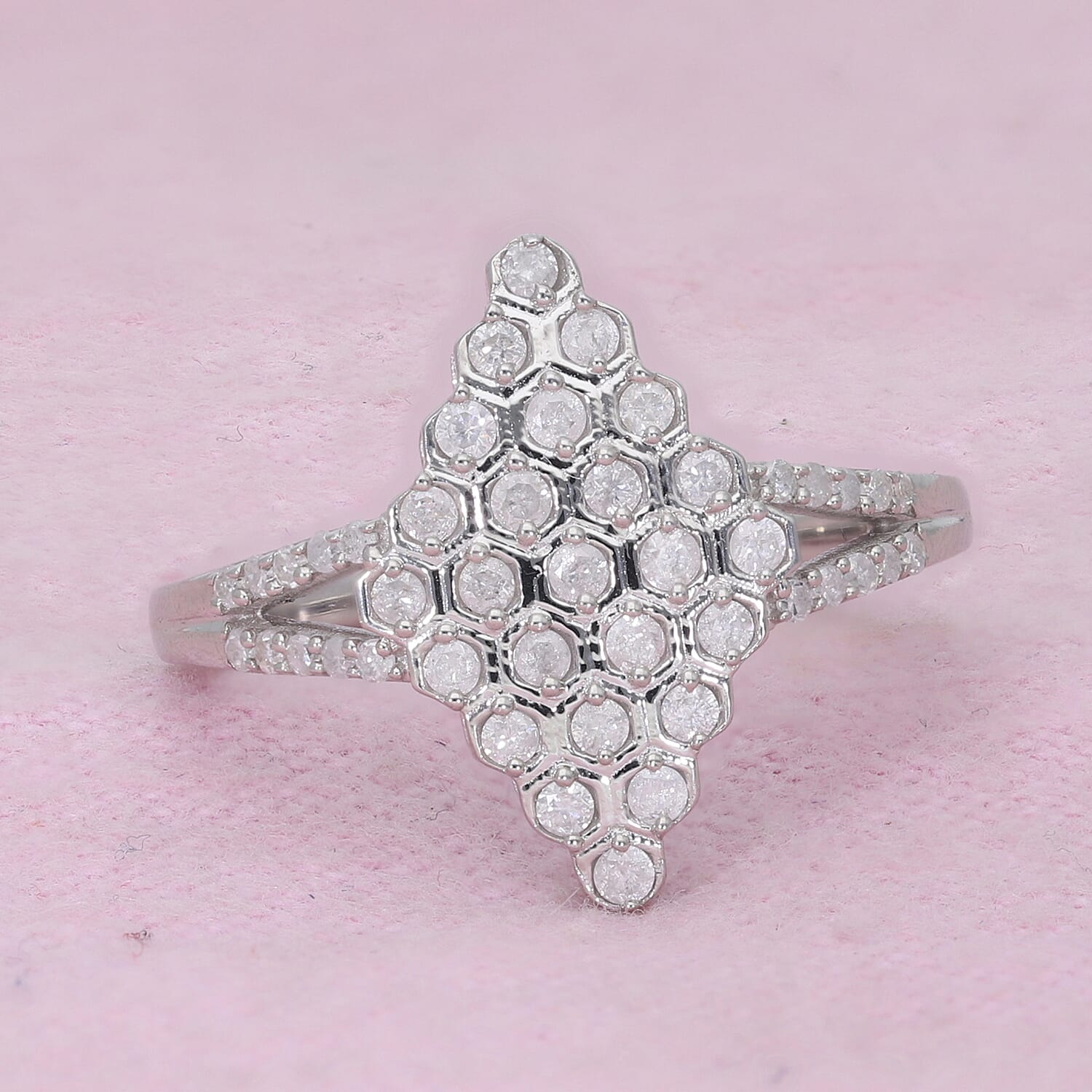 White Diamond 0.50 ctw Ring in Platinum Over Sterling Silver (Size 8.0)