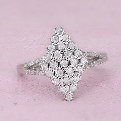 White Diamond 0.50 ctw Ring in Platinum Over Sterling Silver (Size 8.0)