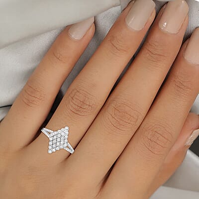 White Diamond 0.50 ctw Ring in Platinum Over Sterling Silver (Size 8.0)