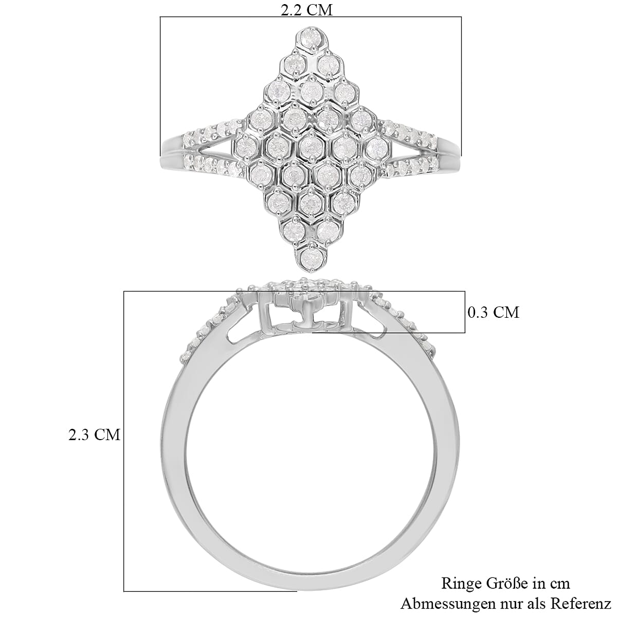 White Diamond 0.50 ctw Ring in Platinum Over Sterling Silver (Size 8.0)