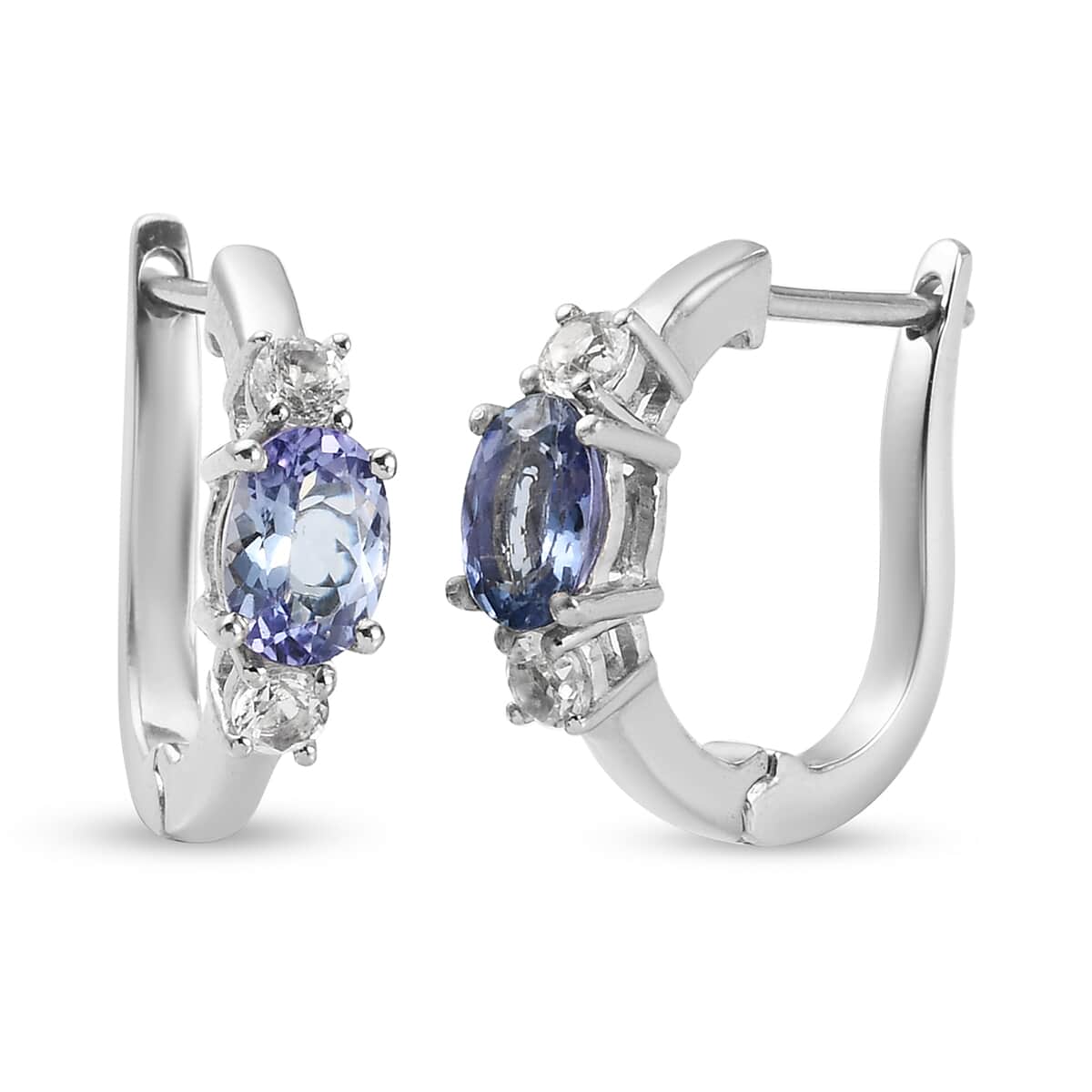 Tanzanite and White Topaz Hoop Earrings in Platinum Over Sterling Silver 2.10 ctw image number 0