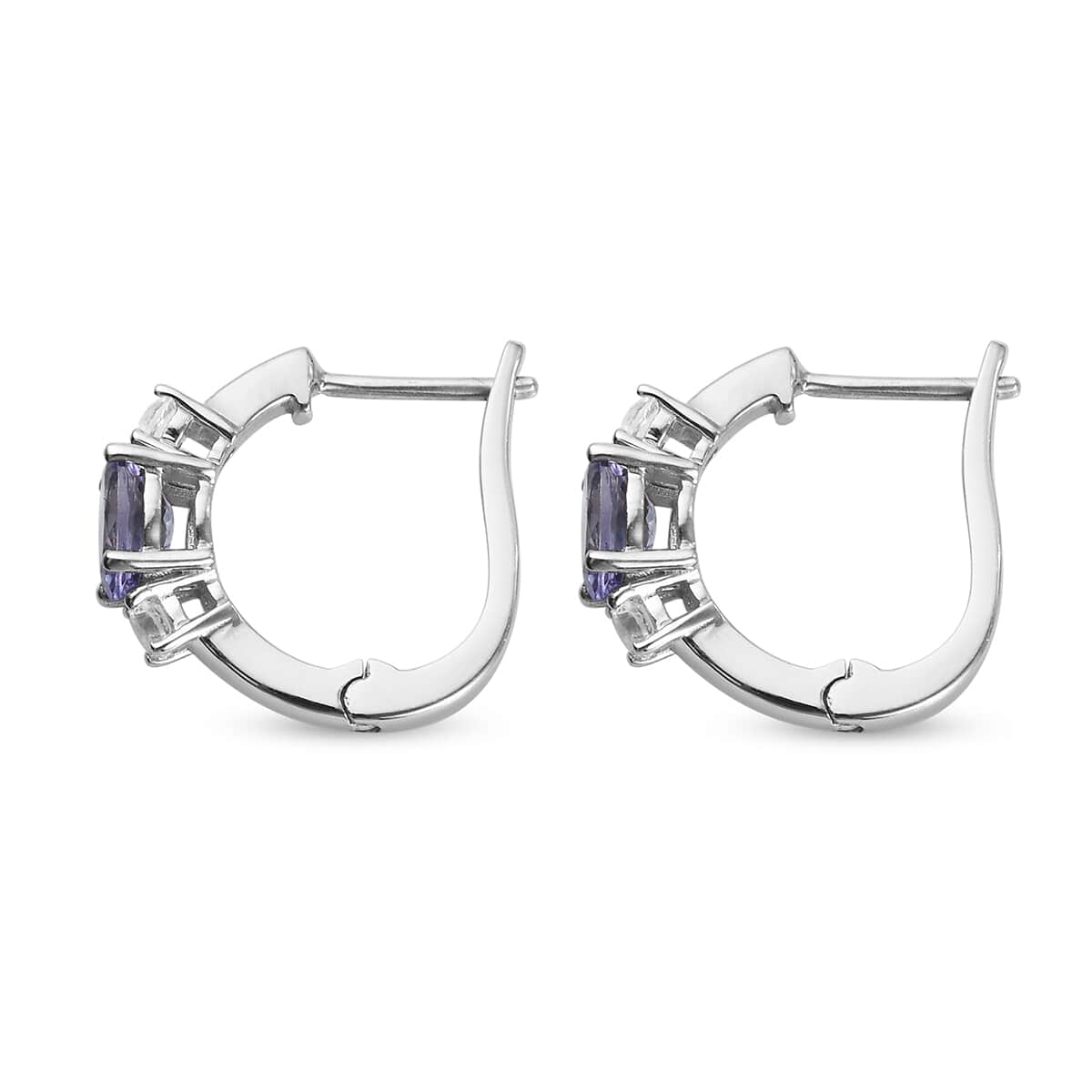 Tanzanite and White Topaz Hoop Earrings in Platinum Over Sterling Silver 2.10 ctw image number 3