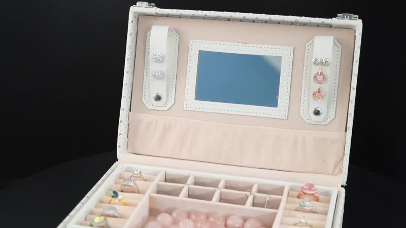 Owl and Flower Pattern 2 layer Faux Leather Jewelry Box with Handle (10.8"x7.3"x3.5")