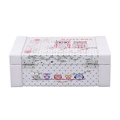 Owl and Flower Pattern 2 Layer Faux Leather Jewelry Box with Handle