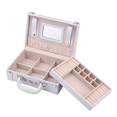 Owl and Flower Pattern 2 Layer Faux Leather Jewelry Box with Handle