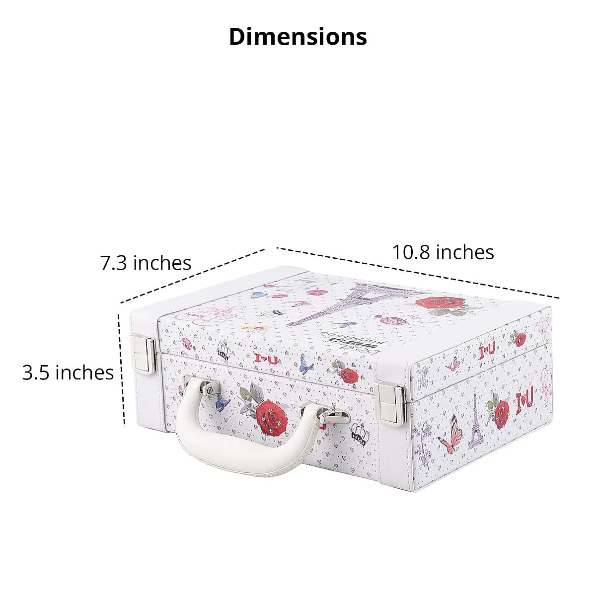 Eiffel Tower and Flower Pattern 2 Layer Faux Leather Jewelry Box with Handle image number 4