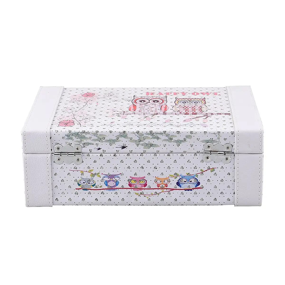 Eiffel Tower and Flower Pattern 2 Layer Faux Leather Jewelry Box with Handle image number 5