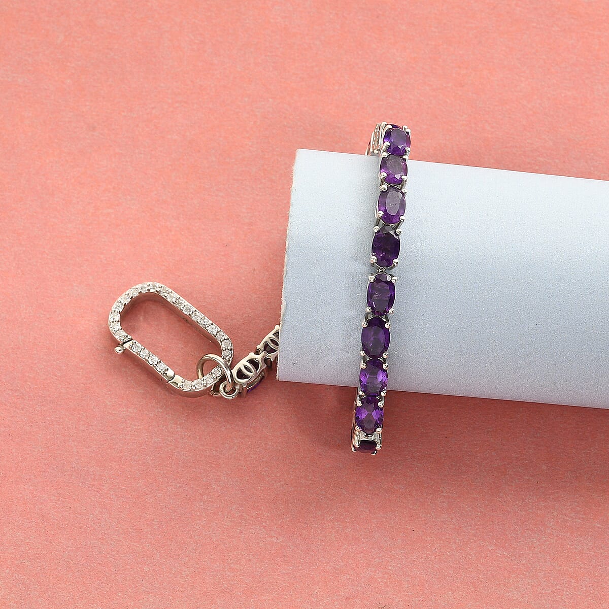 Mozambique Garnet and Simulated Diamond Tennis Bracelet in Platinum Over Sterling Silver (7.25 In) 8.80 Grams 15.85 ctw image number 1