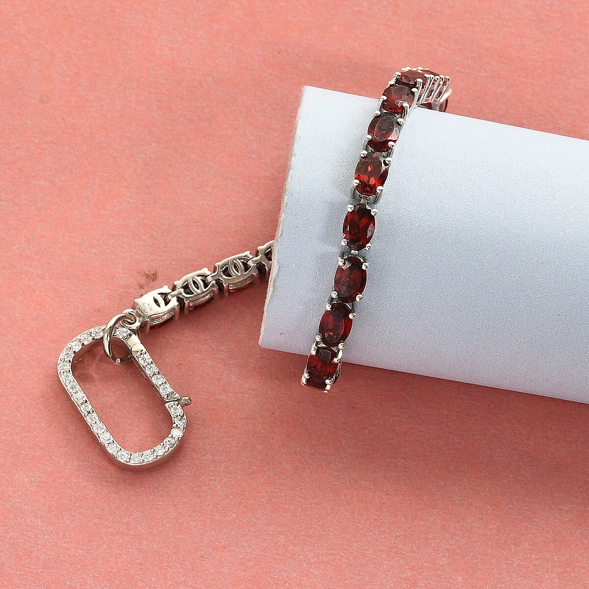 Mozambique Garnet and Simulated Diamond Tennis Bracelet in Platinum Over Sterling Silver (7.25 In) 8.80 Grams 15.85 ctw image number 1