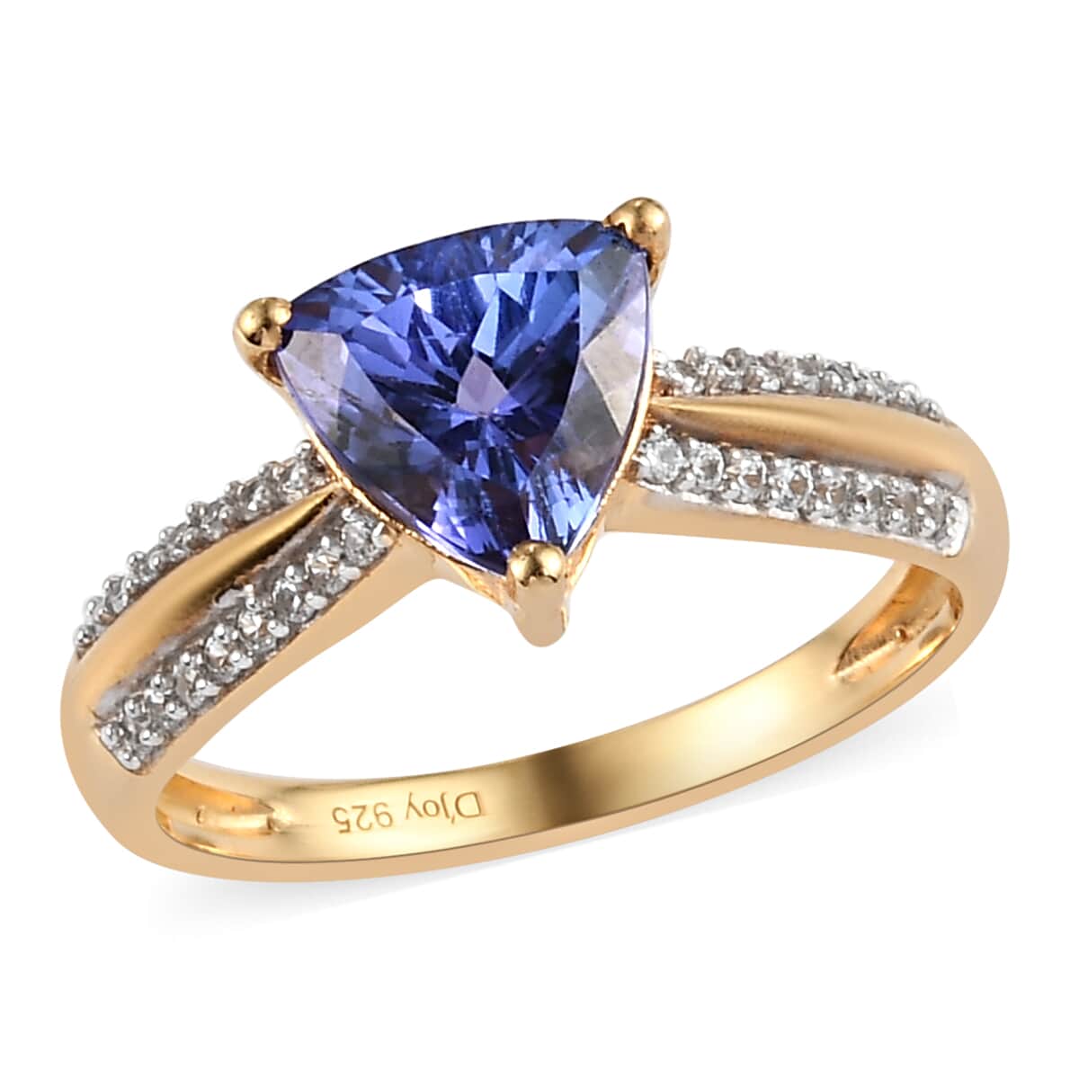 Tanzanite and White Zircon Ring in Vermeil Yellow Gold Over Sterling Silver (Size 8.0) 1.70 ctw image number 0
