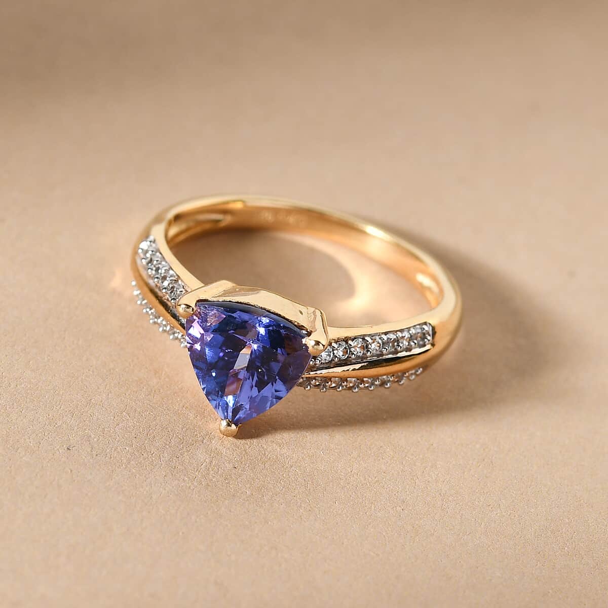 Tanzanite and White Zircon Ring in Vermeil Yellow Gold Over Sterling Silver (Size 8.0) 1.70 ctw image number 1