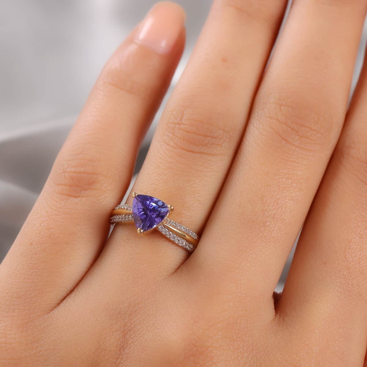 Tanzanite and White Zircon Ring in Vermeil Yellow Gold Over Sterling Silver (Size 8.0) 1.70 ctw image number 2