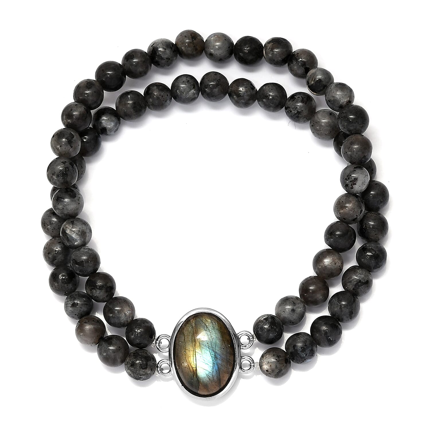Malagasy Labradorite Double Row Beaded Stretch Bracelet in Stainless Steel 126.50 ctw