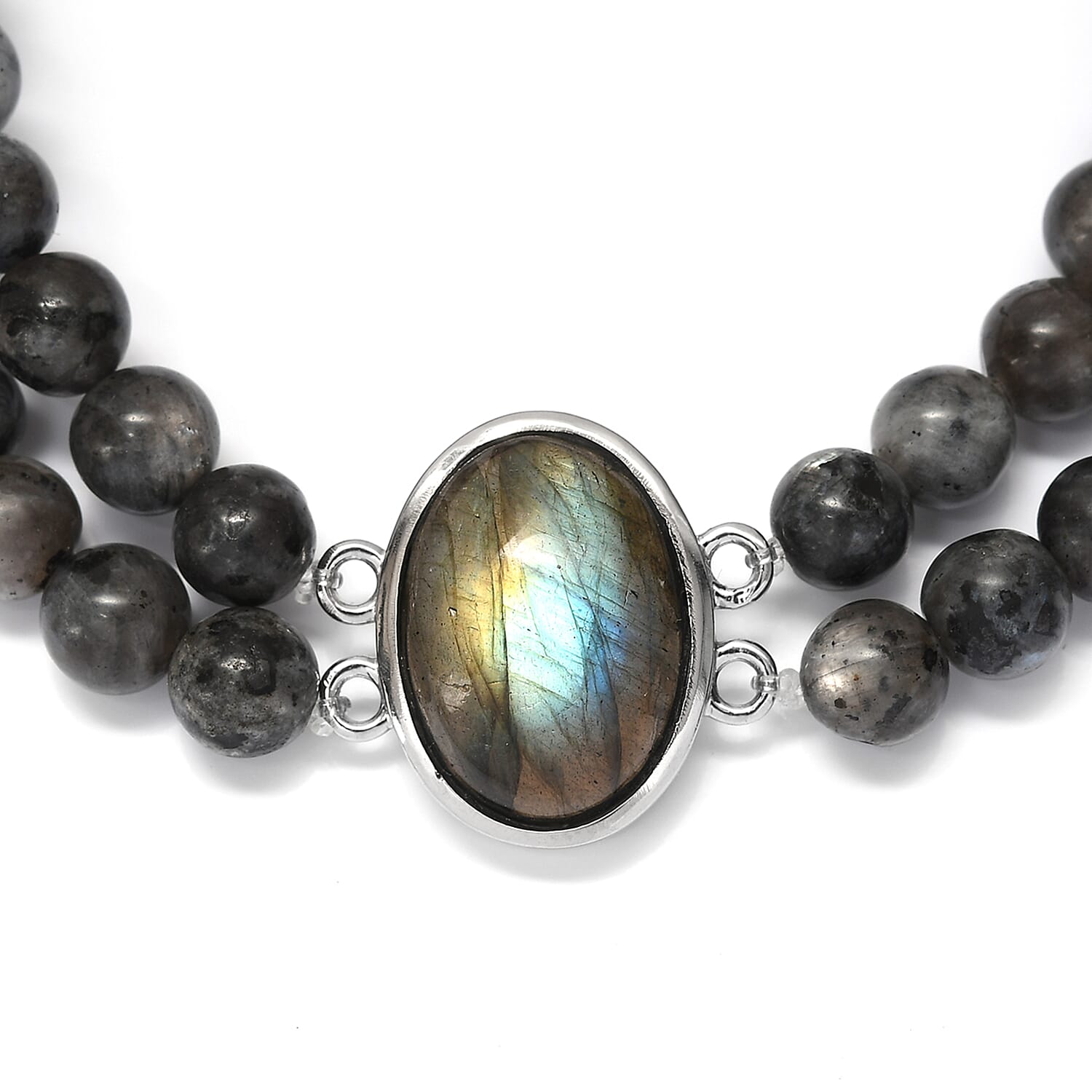 Malagasy Labradorite Double Row Beaded Stretch Bracelet in Stainless Steel 126.50 ctw