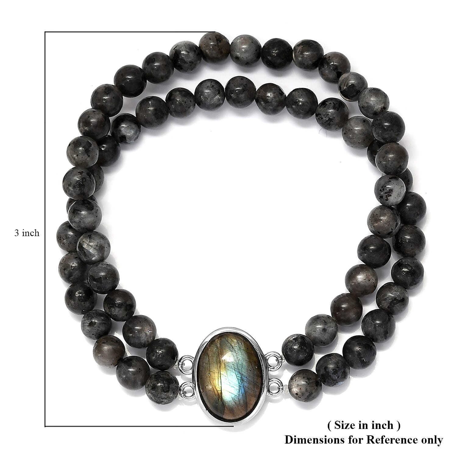 Malagasy Labradorite Double Row Beaded Stretch Bracelet in Stainless Steel 126.50 ctw