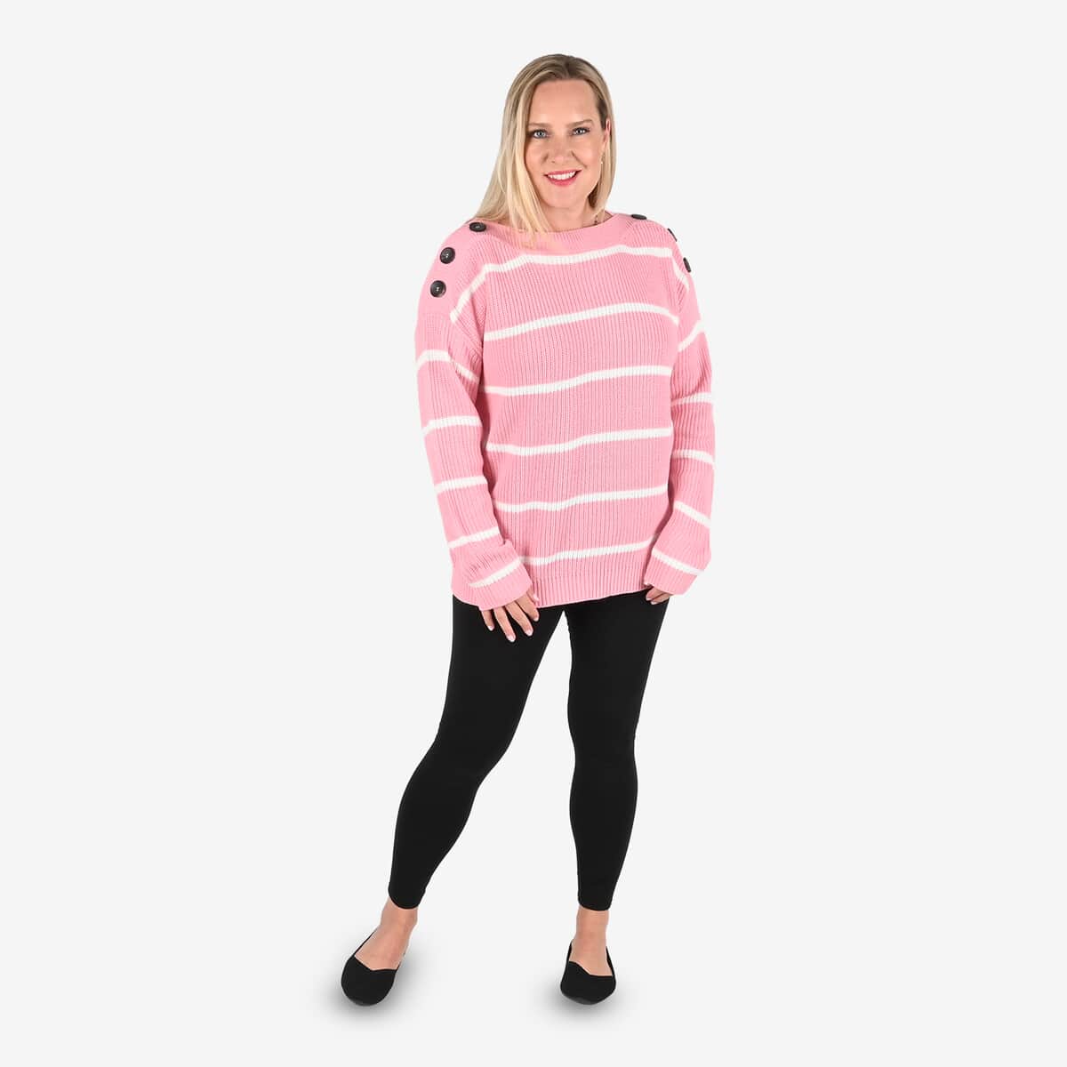 Tamsy Pink Stripe Knit Sweater with Button Detail - L image number 0