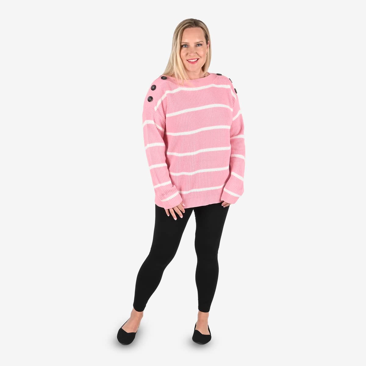 Tamsy Pink Stripe Knit Sweater with Button Detail - M image number 0