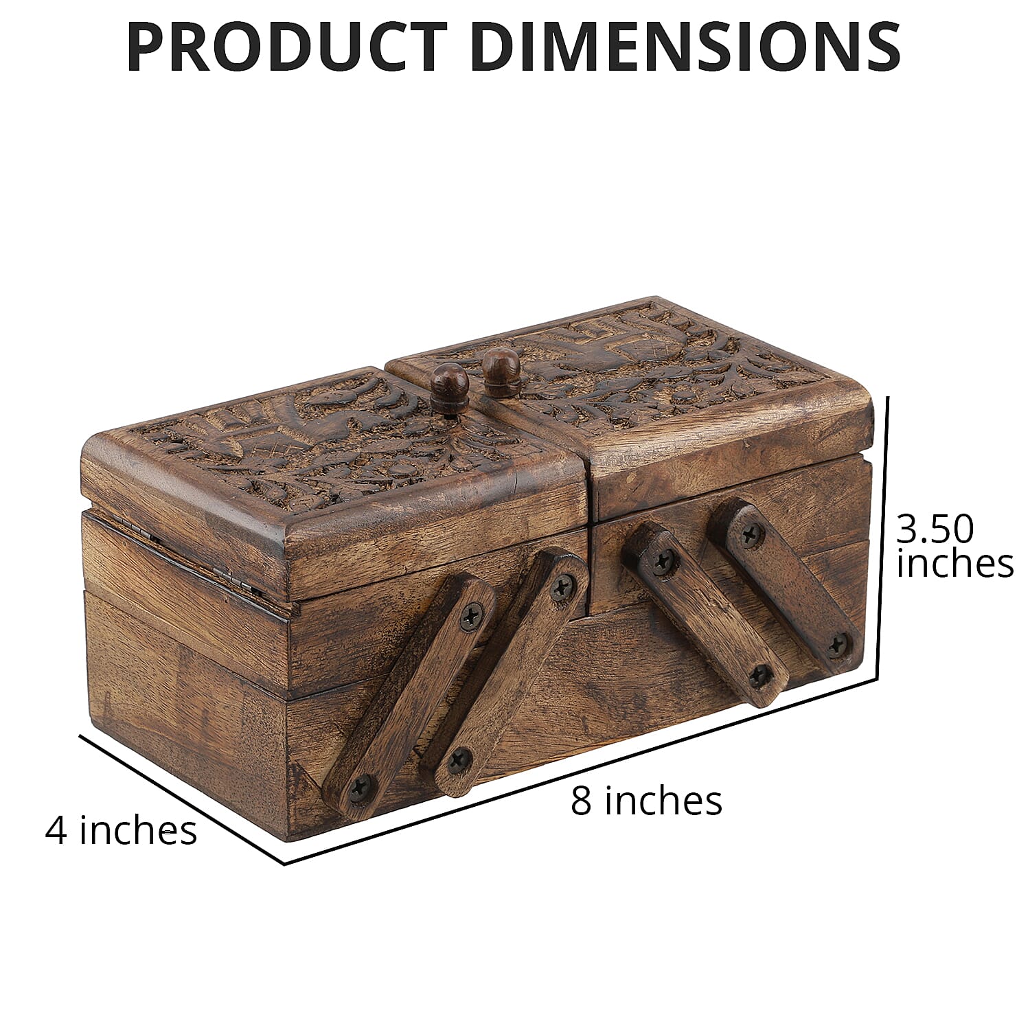 Brown Antique Finished Royal Elephant Handcarved 3 in 1 Storage Box