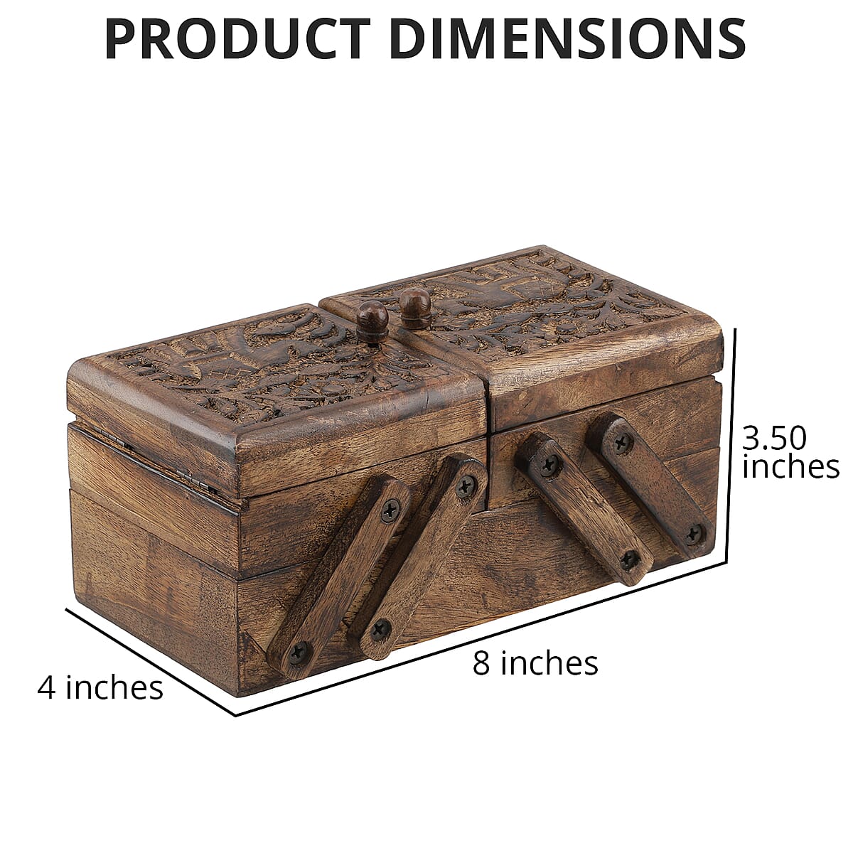 Brown Antique Finished Royal Elephant Handcarved 3 in 1 Storage Box image number 3