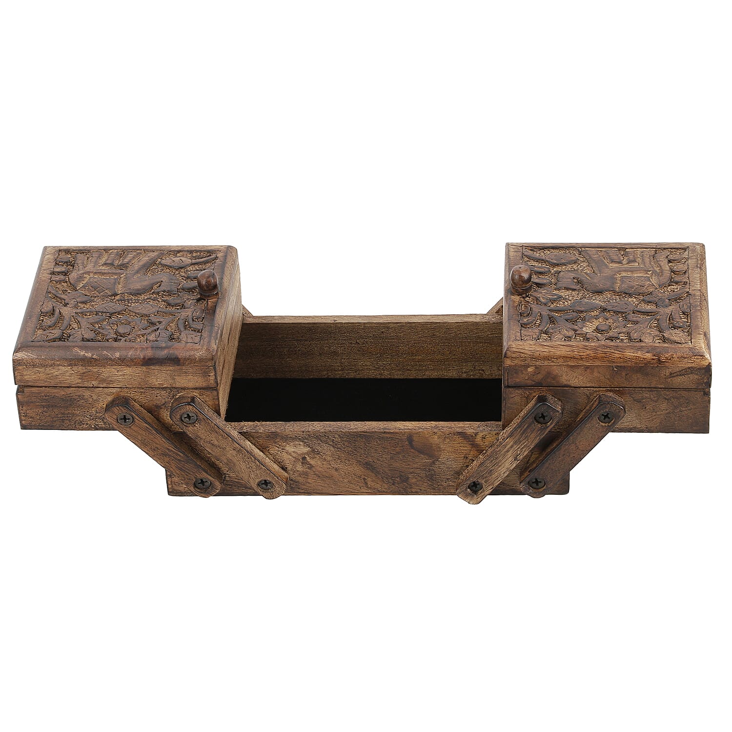 Brown Antique Finished Royal Elephant Handcarved 3 in 1 Storage Box