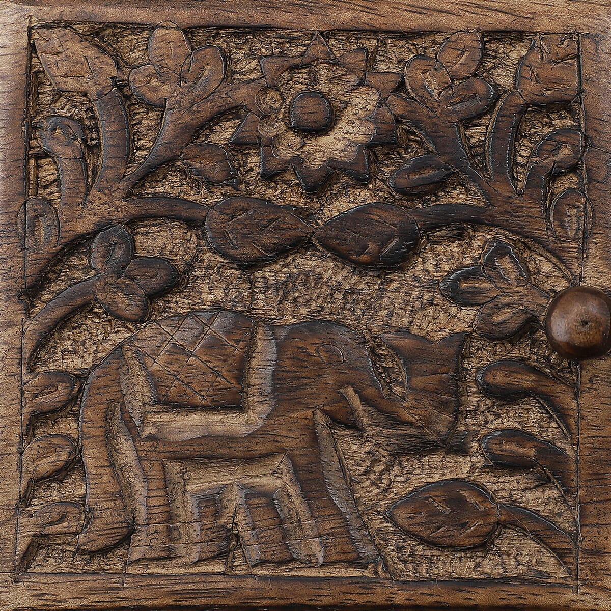 Brown Antique Finished Royal Elephant Handcarved 3 in 1 Storage Box image number 5
