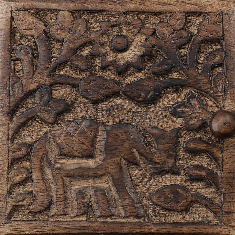 Brown Antique Finished Royal Elephant Handcarved 3 in 1 Storage Box