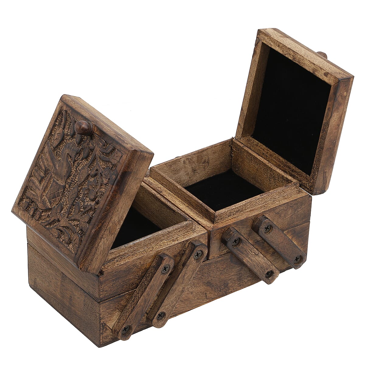 Brown Antique Finished Royal Elephant Handcarved 3 in 1 Storage Box image number 6