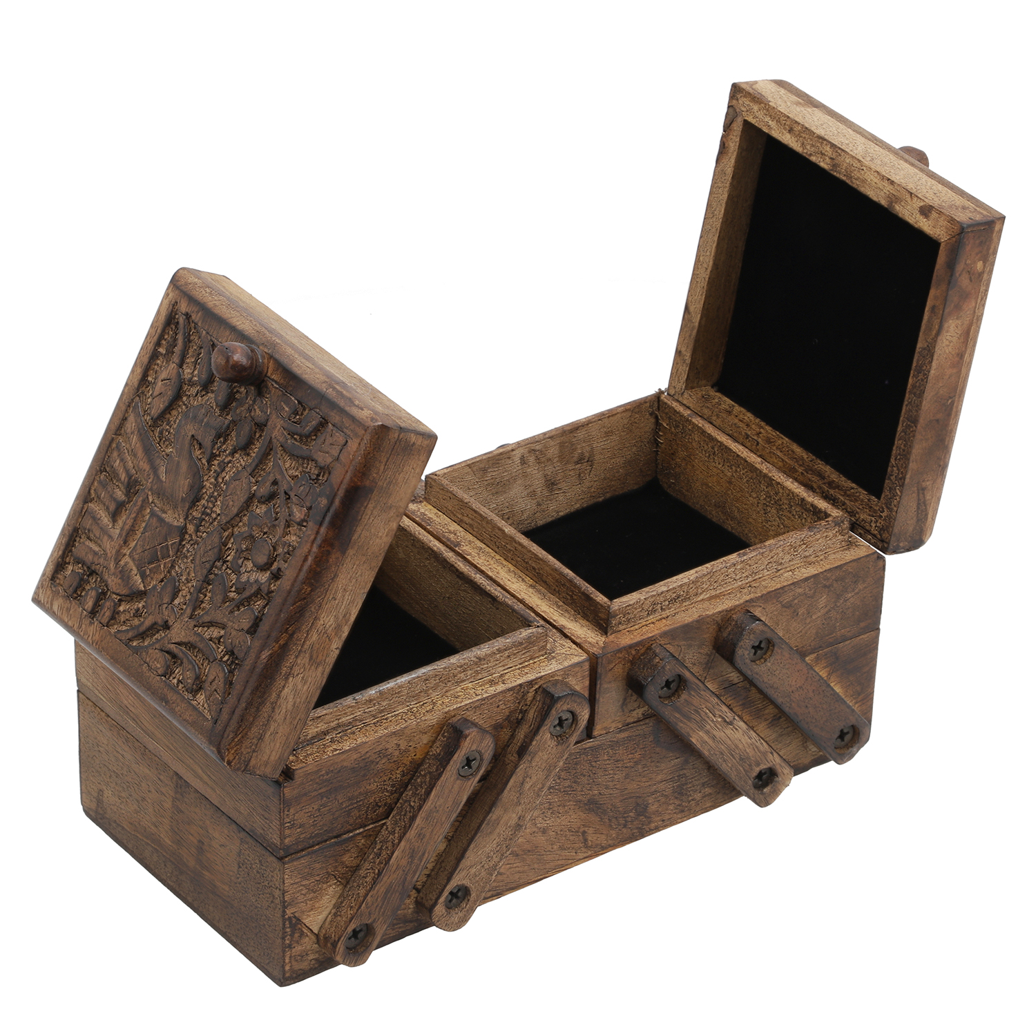 Brown Antique Finished Royal Elephant Handcarved 3 in 1 Storage Box