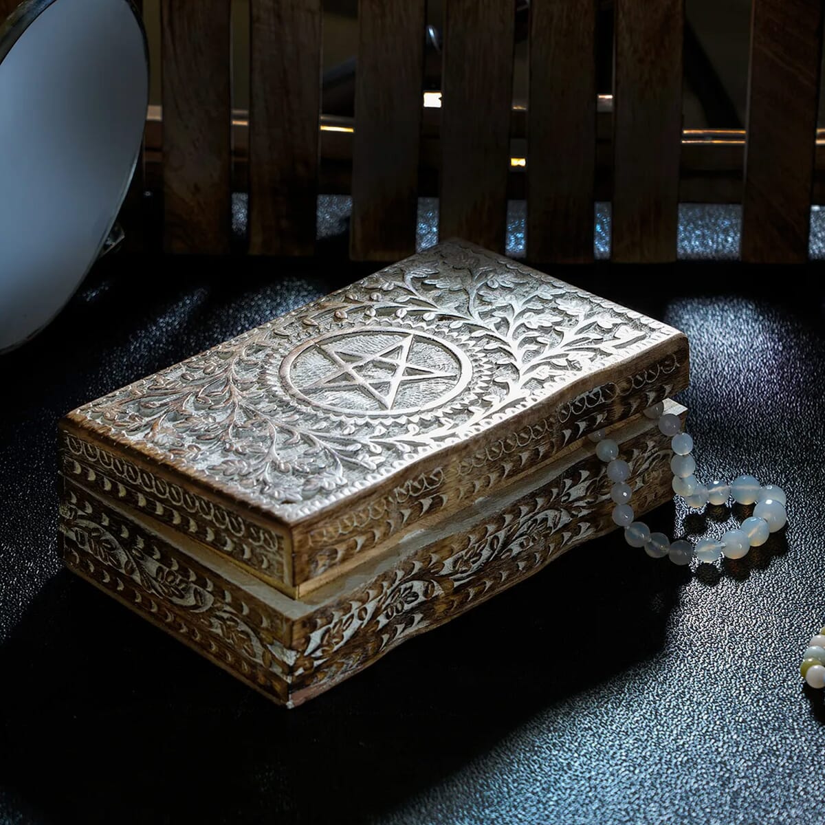Antique White Finished Hand carved Storage Box image number 1
