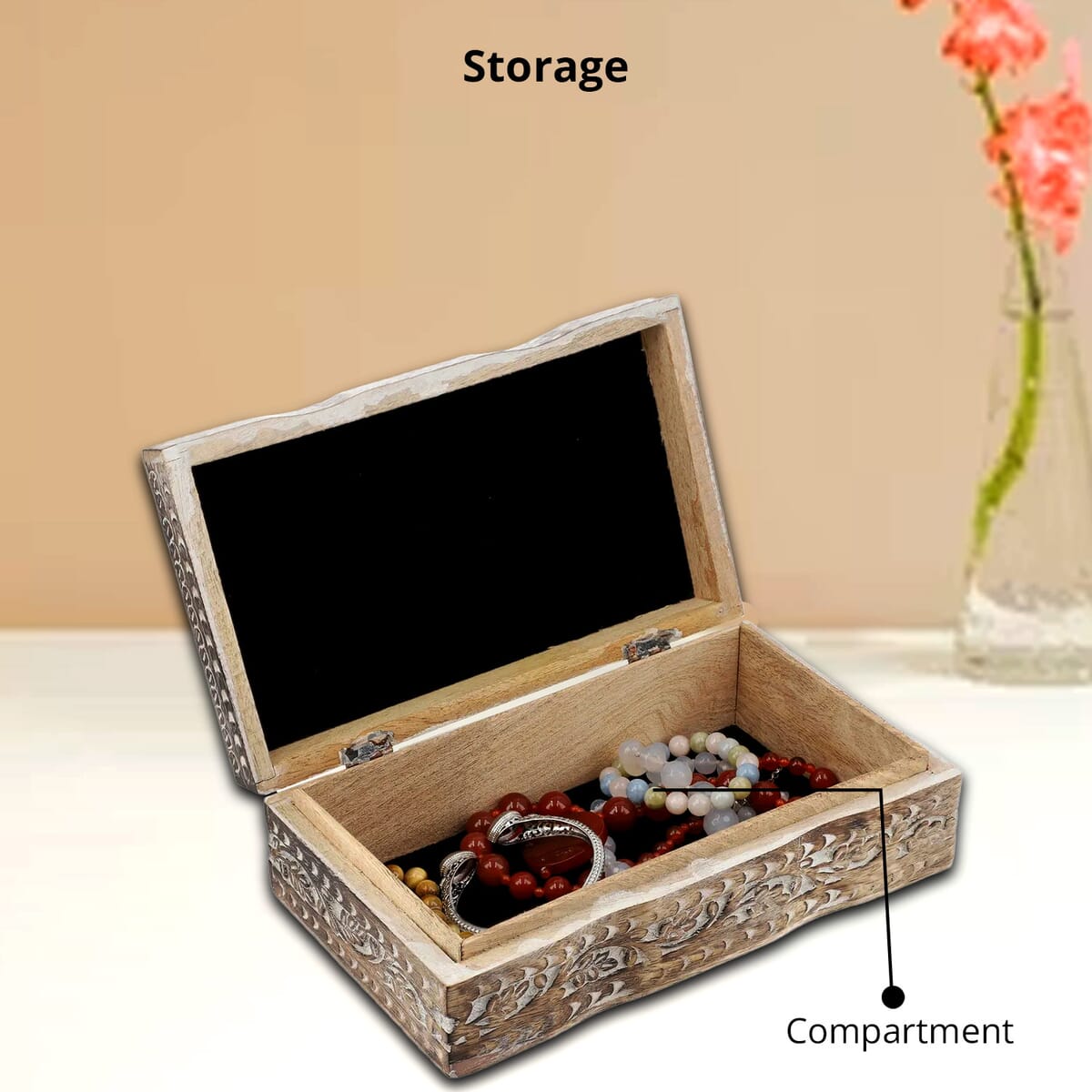 Antique White Finished Hand carved Storage Box image number 3