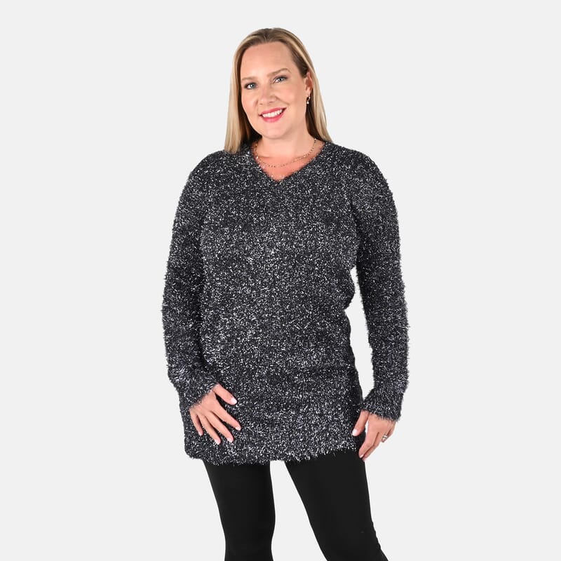 Tamsy Black Metallic Textured Sweater - L
