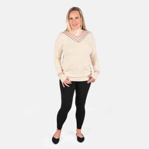 Tamsy Cream Knit Turtle Neck with Diamond Pattern Sweater - L