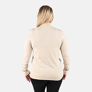 Tamsy Cream Knit Turtle Neck with Diamond Pattern Sweater - L