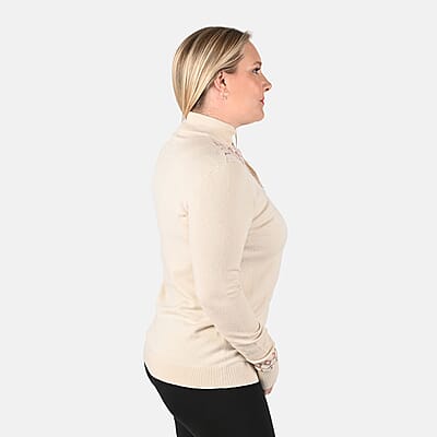 Tamsy Cream Knit Turtle Neck with Diamond Pattern Sweater - L