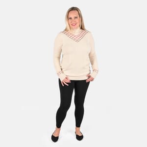 Tamsy Cream Knit Turtle Neck with Diamond Pattern Sweater - S