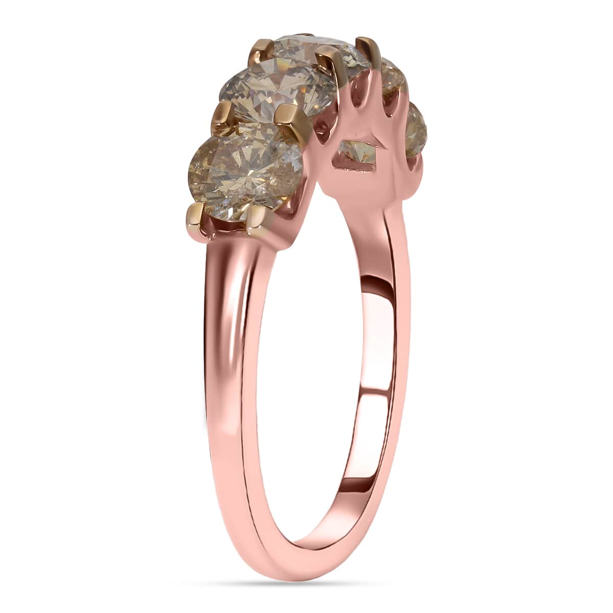 Luxoro Natural Champagne Diamond 5 Stone Ring, 10K Rose Gold Ring, Diamond Ring, Gold Ring For Her, Diamond Gifts 2.00 ctw image number 3