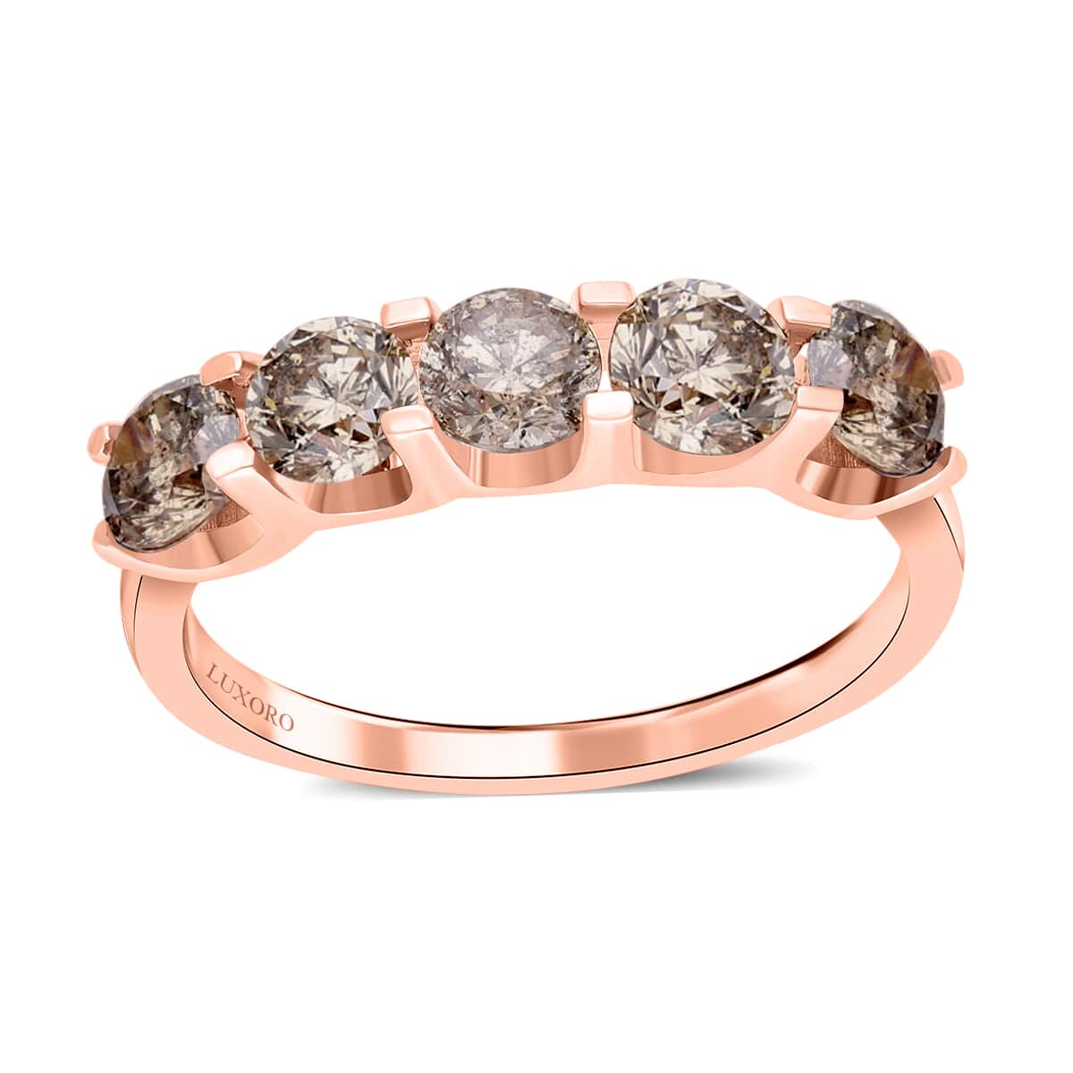 Luxoro Natural Champagne Diamond 5 Stone Ring, 10K Rose Gold Ring, Diamond Ring, Gold Ring For Her, Diamond Gifts 2.00 ctw image number 0