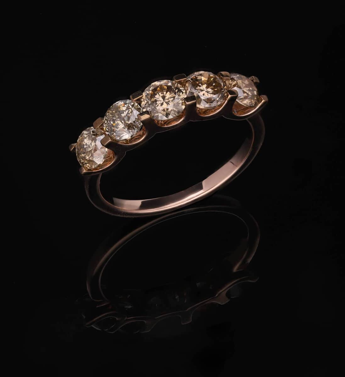 Luxoro Natural Champagne Diamond 5 Stone Ring, 10K Rose Gold Ring, Diamond Ring, Gold Ring For Her, Diamond Gifts 2.00 ctw image number 1
