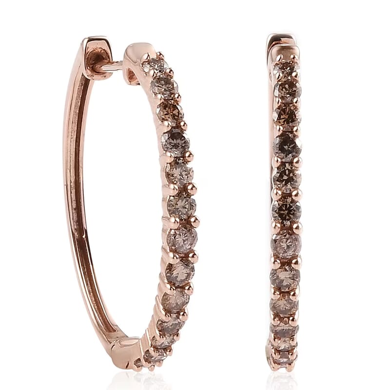 Luxoro Natural Champagne Diamond 1.00 ctw Hoop Earrings in 10K Rose Gold