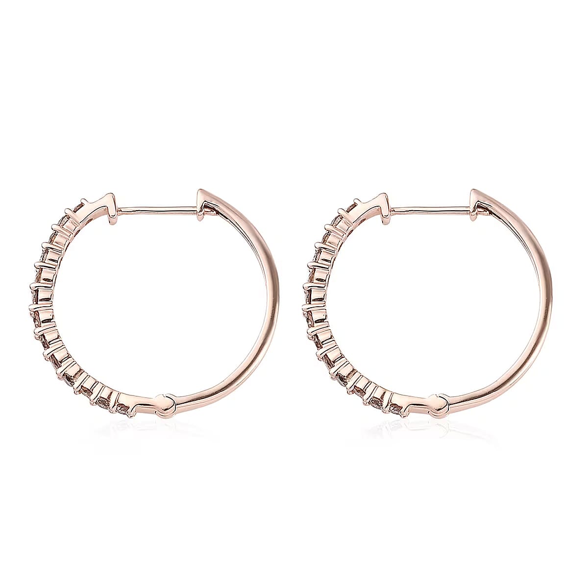 Luxoro Natural Champagne Diamond 1.00 ctw Hoop Earrings in 10K Rose Gold image number 7