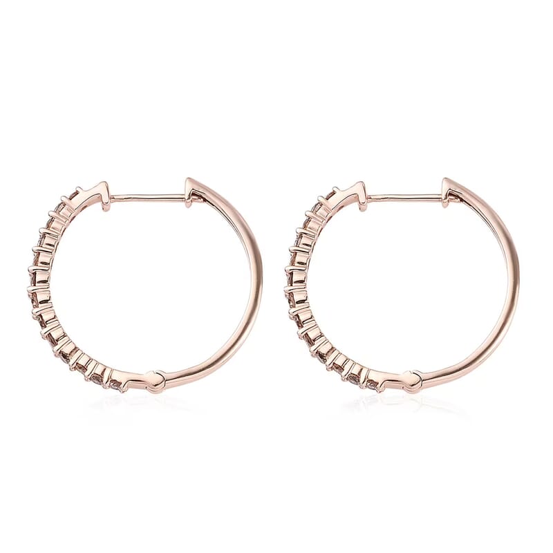 Luxoro Natural Champagne Diamond 1.00 ctw Hoop Earrings in 10K Rose Gold