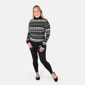 Tamsy Black Knit Turtle Neck with Chevron Pattern Sweater - L