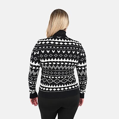 Tamsy Black Knit Turtle Neck with Chevron Pattern Sweater - L
