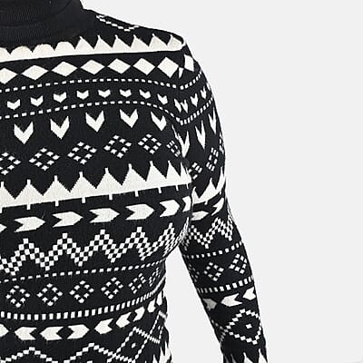 Tamsy Black Knit Turtle Neck with Chevron Pattern Sweater - L