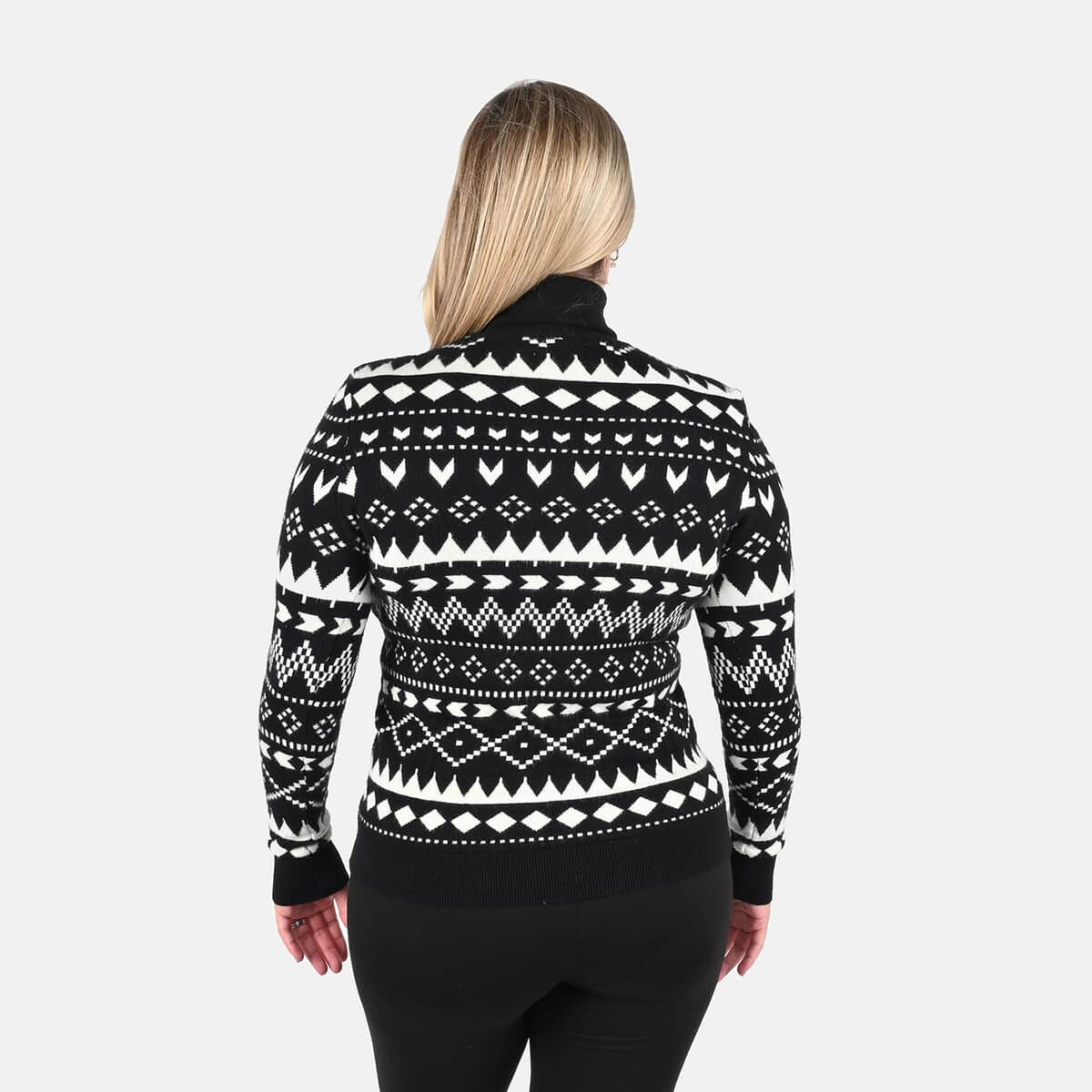 Tamsy Black Knit Turtle Neck with Chevron Pattern Sweater - S image number 1