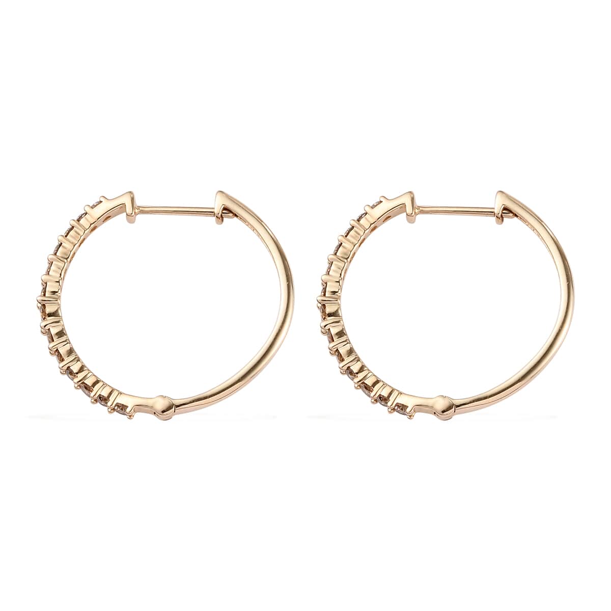 Luxoro 10K White Gold Natural Champagne Diamond Hoop Earrings 1.00 ctw image number 3